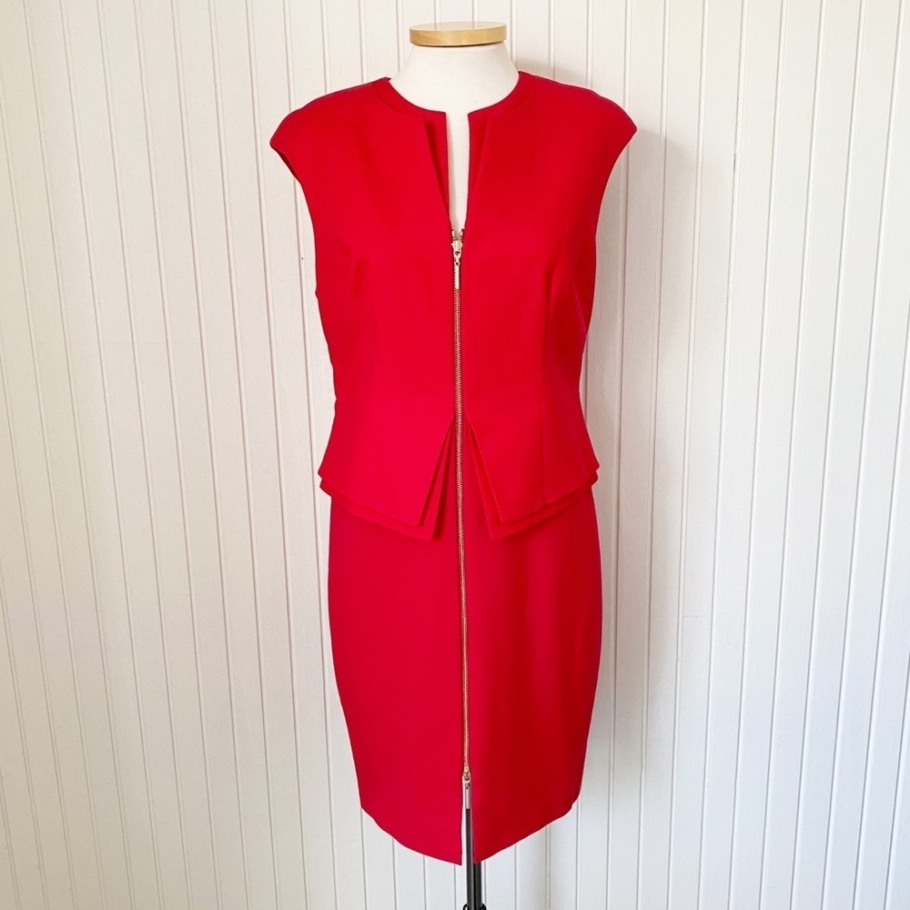 Nwt Ted Baker Red Peplum Zip Front Career Dress Size 12